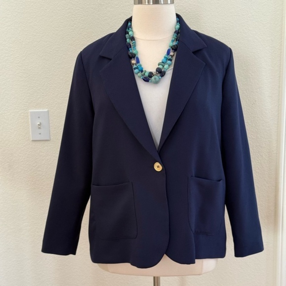 Classic Navy Women's Blazer with Single Button size 1X